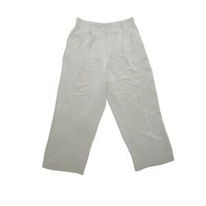 Vintage 90s Anne Klein khaki tan silk high rise straight leg trouser pants 14